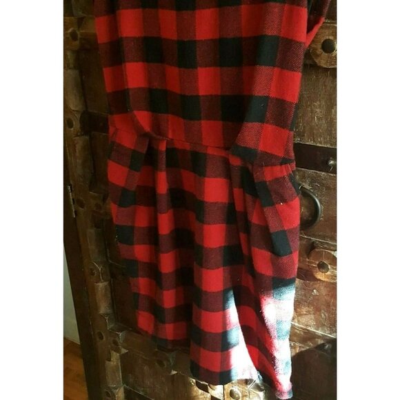 Vintage 90s buffalo plaid black & red checkered wool blend shift dress M - Picture 6 of 11